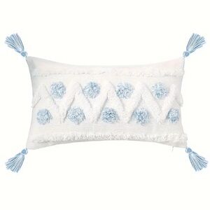 12” x 20” White and Blue Decorative Pillow